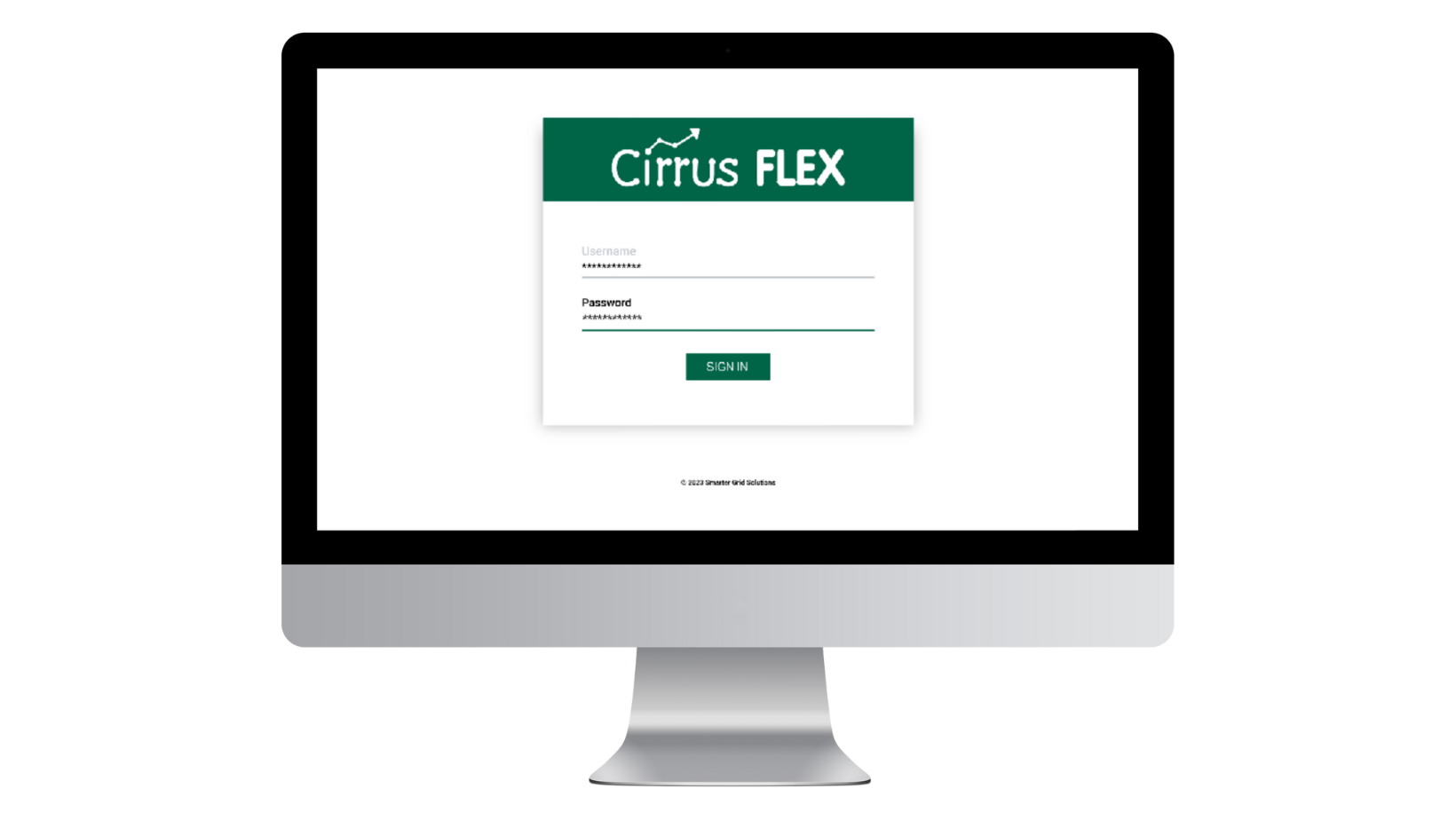 Cirrus Flex UI Login Screen | Aggregator DERMS solution from Smarter Grid Solutions